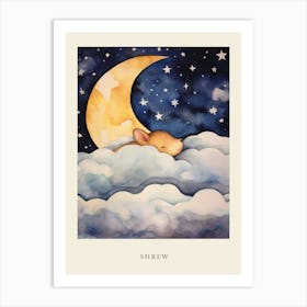 Baby Shrew Sleeping In The Clouds Nursery Poster Art Print