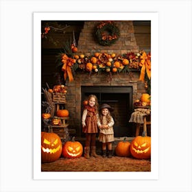 Autumn Decor Layout Integrates Thanksgiving And Halloween Themes Spooky Pumpkins Nestled Between C (3) Art Print