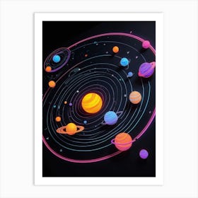 Default Neon Black Light Sgraffito Solar System 3d Illustratio 0 (4) Art Print