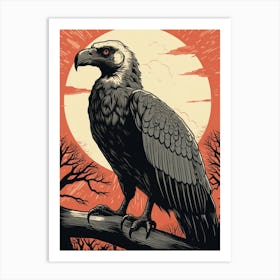 Vintage Bird Linocut Vulture 2 Art Print