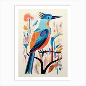 Colourful Scandi Bird Kingfisher 2 Art Print