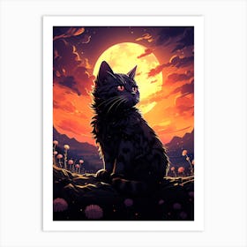 Black Cat In The Moonlight 1 Art Print