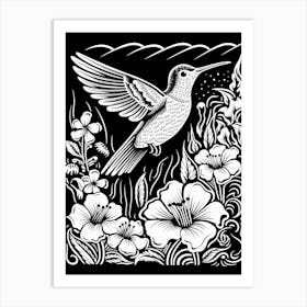 B&W Bird Linocut Hummingbird 7 Art Print