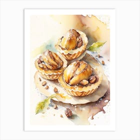 Pecan Tassies Dessert Storybook Watercolour 3 Flower Art Print