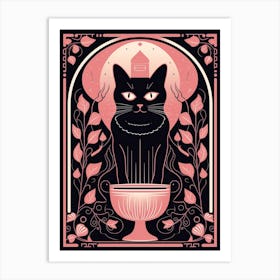 The Temperance Tarot Card, Black Cat In Pink 0 Art Print