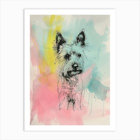 Yorkshire Terrier Dog Pastel Line Watercolour Illustration  4 Art Print