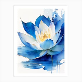 Blue Lotus Watercolour 2 Art Print
