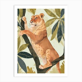 African Lion Climbing A Tree Illustration 4 Art Print