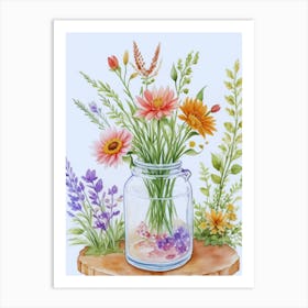 Watercolor Flowers In A Jar 1 Art Print