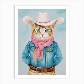 Cowboy Ginger Cat Quirky Western Print Pet Decor 3 Art Print