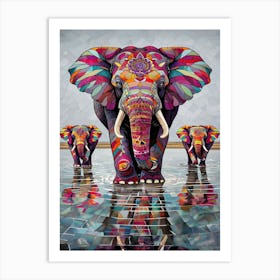 Elephants In Water Art Print