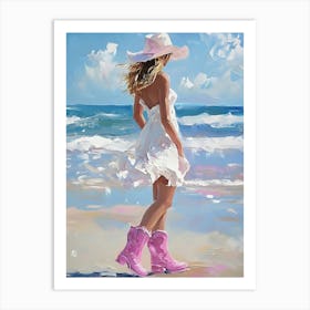 Girl In Pink Boots On The Beach 1 Art Print