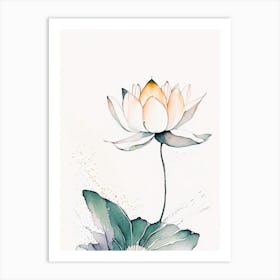 Amur Lotus Minimal Watercolour 1 Art Print