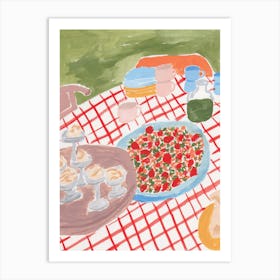 Strawberries Picnic Painting Art Print