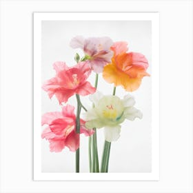 Gladioli Flowers Acrylic Painting In Pastel Colours 7 Art Print