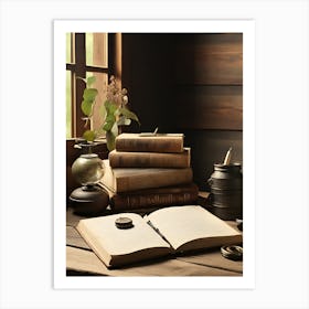 Old Books On A Wooden Table Art Print