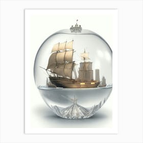 A sailing ship in a glass ball Art Print
