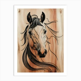 Horse Head Wood Carving, a minimalist horse, 1 Art Print