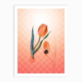 Sun's Eye Tulip Vintage Botanical in Peach Fuzz Tartan Plaid Pattern n.0152 Art Print