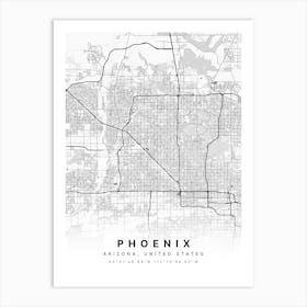 Phoenix Arizona Usa White Map Art Print