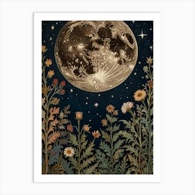 Moon And Flowers Style William Morris 2 Art Print Art Print