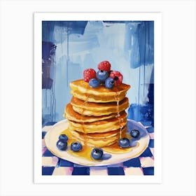Pancakes Blue Checkerboard 3 Art Print