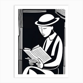 Lion cut inspired Black and white Stylized portrait of a Person reading a book, reading art, book worm, Reader 180 Art Print