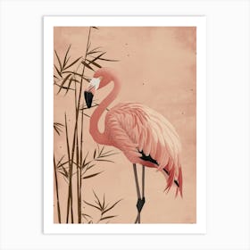 Chilean Flamingo Bamboo Minimalist Illustration 2 Art Print