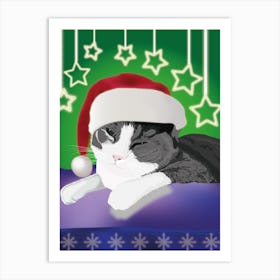 A New Year S Cat With A Santa Hat Art Print