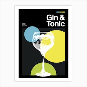 Mid Century Dark Gin And Tonic Cocktail Art Print