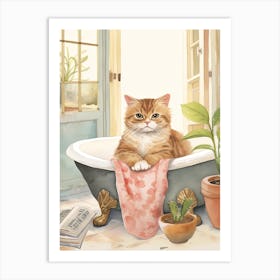 Exotic Shorthair Cat In Bathtub Bathroom 2 Art Print