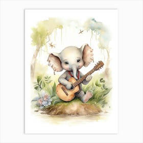 Elephant Painting Playing An Instrument Watercolour 2 Art Print