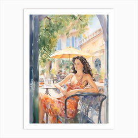 At A Cafe In Split Croatia Watercolour Art Print