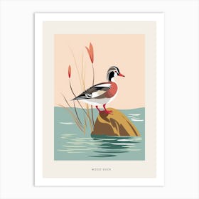 Minimalist Wood Duck 2 Bird Poster Art Print