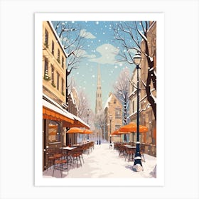 Vintage Winter Travel Illustration Krakow Poland 1 Art Print