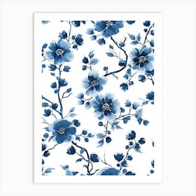 Blue And White Floral Pattern 3 Art Print