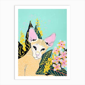 Cute Oriental Shorthair Cat With Flowers Illustration 1 Art Print