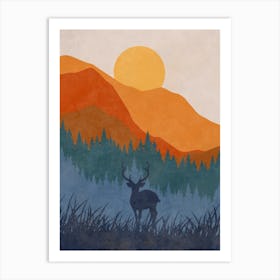 Deer In The Mountains 2 Art Print