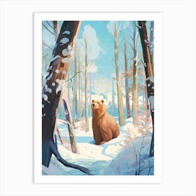 Winter Brown Bear 3 Illustration Art Print