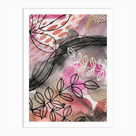 Abstract Botanical Watercolour Pinks Painting Art Print