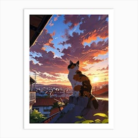 Sunset Cat Art Print