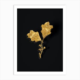 Vintage Bear Oak Leaves Botanical in Gold on Black n.0472 Art Print