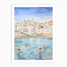 Swimming In Mykonos Greece 2 Watercolour Art Print