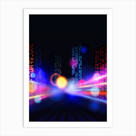 Abstract City Lights - synthwave neon poster Art Print