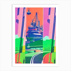 Port Of Bilbao Spain Retro Risograph Print 2 harbour Art Print