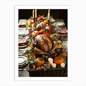 A Rustic Thanksgiving Setting With A Repurposed Vintage Wooden Table Serving As The Centerpiece Ed (1) Art Print