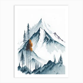 Mountain And Forest In Minimalist Watercolor Vertical Composition 334 Art Print