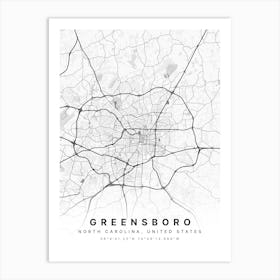 Greensboro North Carolina USA White Map Art Print