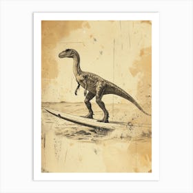 Vintage Therizinosaurus On A Surf Board 1 Art Print