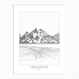 Grand Teton Usa Line Drawing 6 Poster Art Print